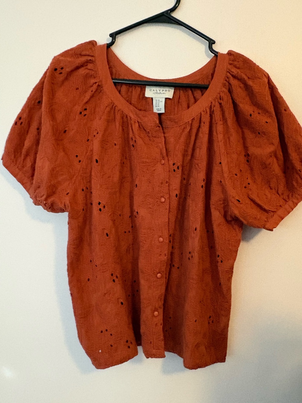 Calypso St. Barth Burnt Orange Boho Eyelet  Top Size -XL